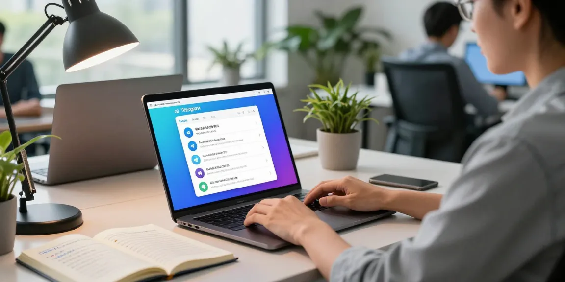 Navigate the Telegram Chinese Version interface in a modern workspace setting, showcasing language packs and user-friendly tips.