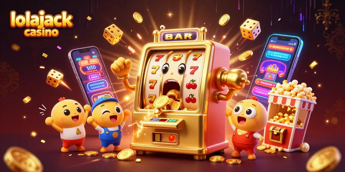 Experience thrilling wins at lolajack casino as cartoon slot machines celebrate a jackpot moment!